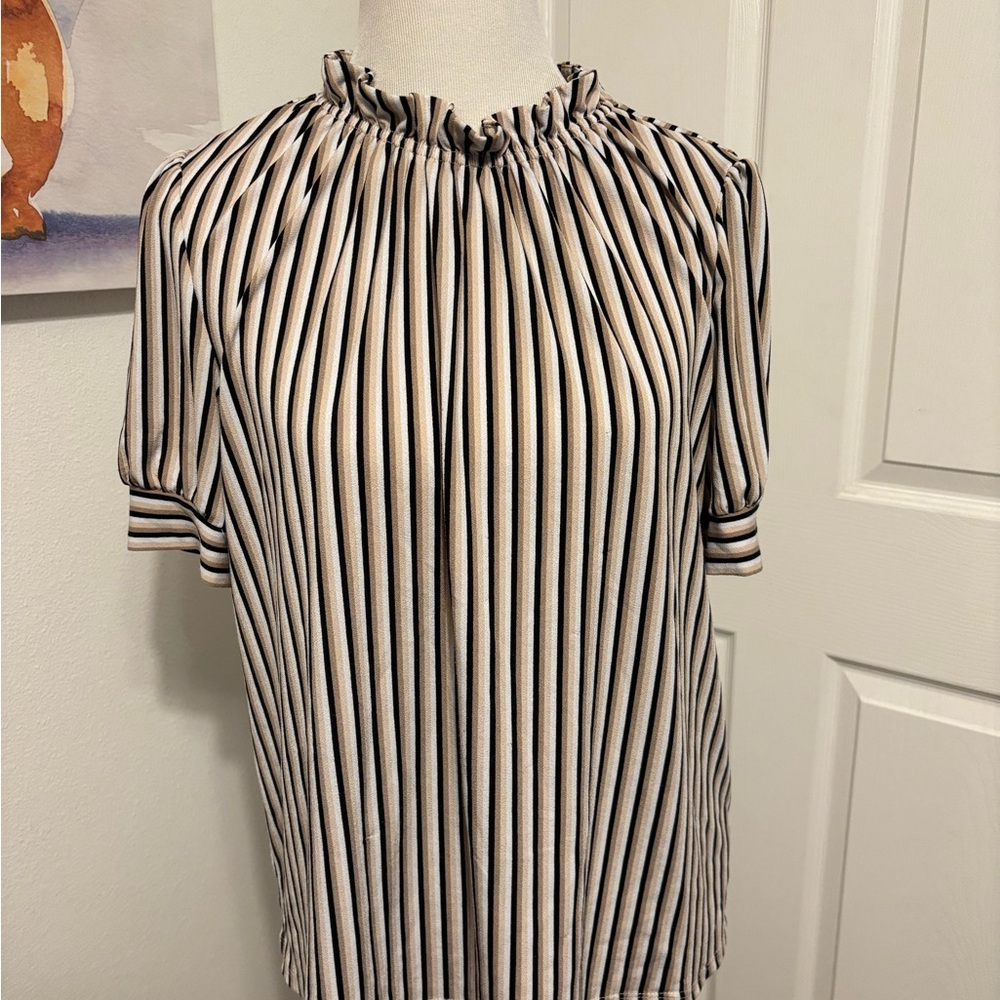 Adrianna Papell Black and White Striped Blouse